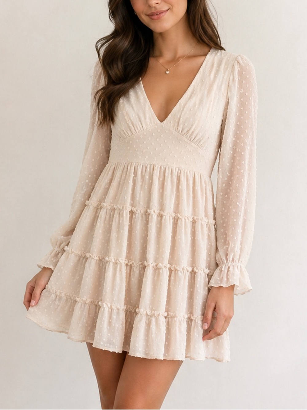 Altar'd State Cream Long Sleeve Ruffle Dress Size XS